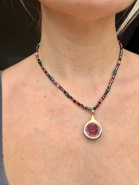 Fig Necklace - with moss-agate and glass beads