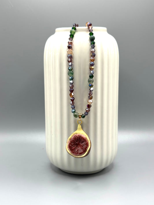 Fig Necklace - with moss-agate and glass beads