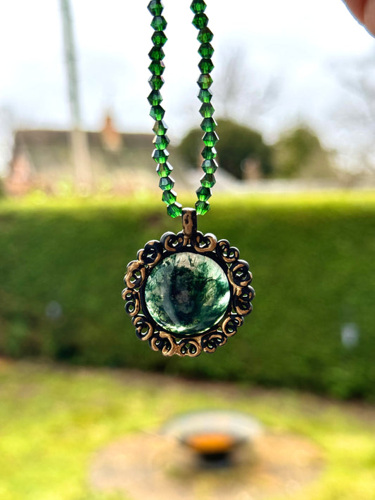 Moss Agate Necklace with Glass Crystal Beads