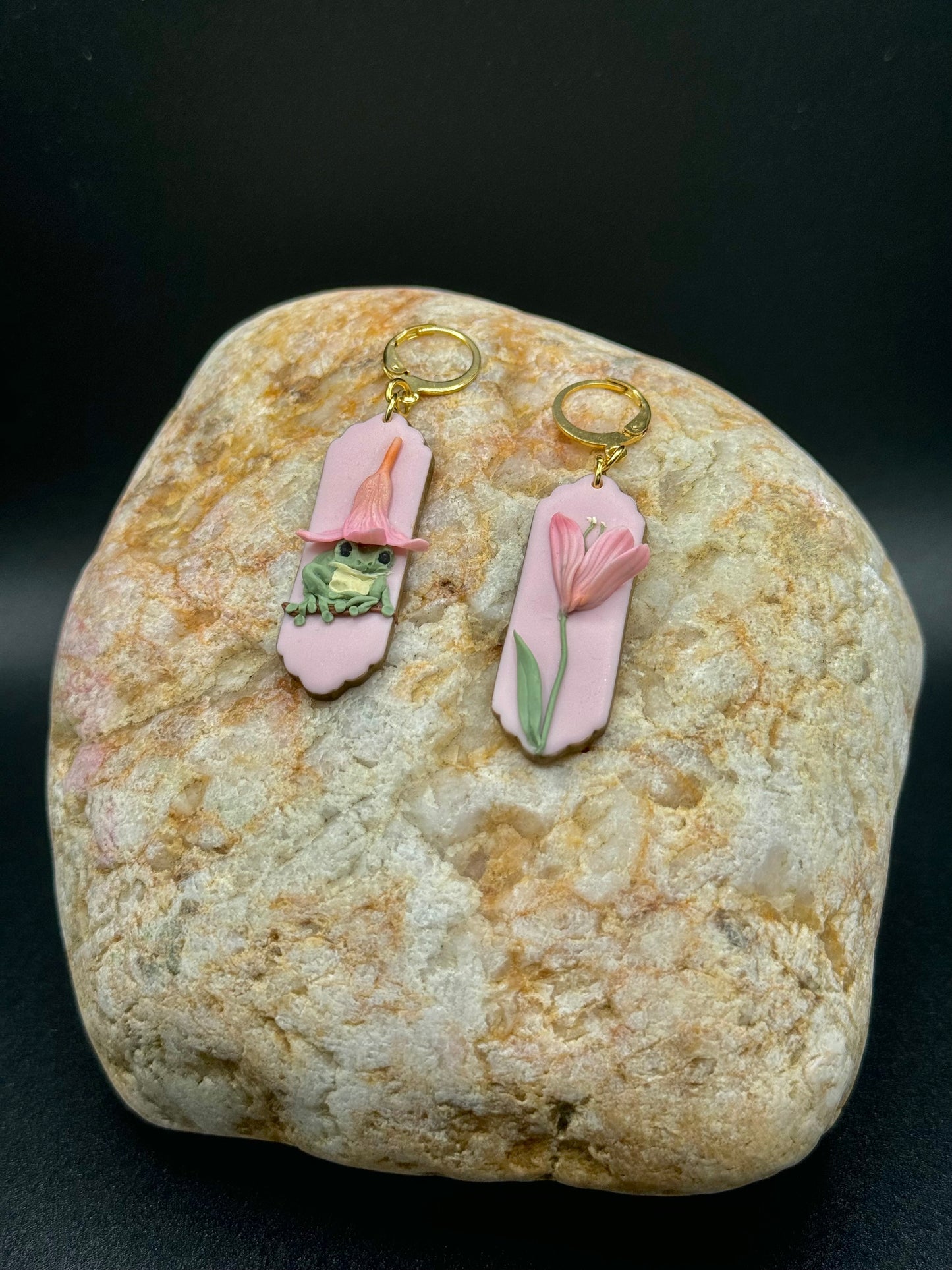 Frog in Flower Hat Earrings