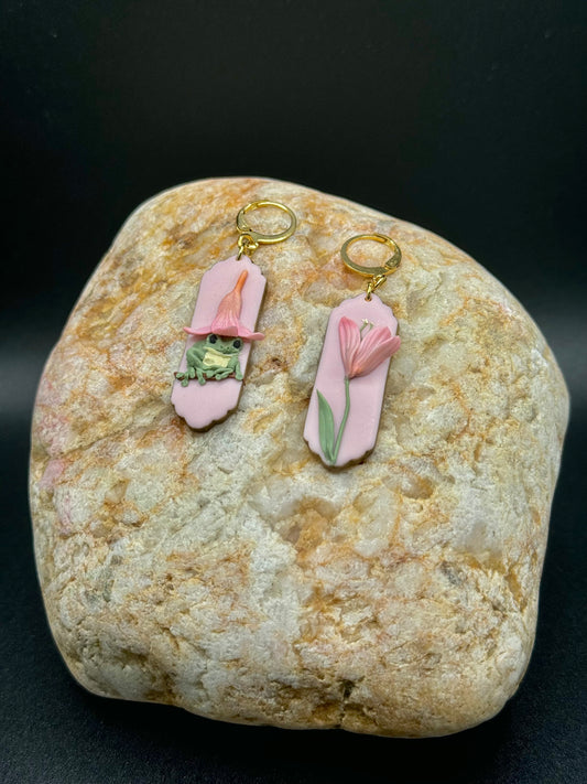 Frog in Flower Hat Earrings