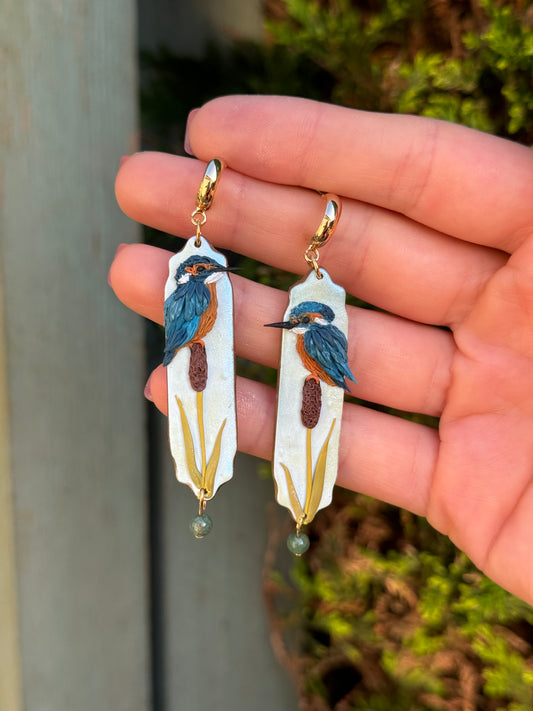 Kingfisher Earrings with semi-precious moss agate beads