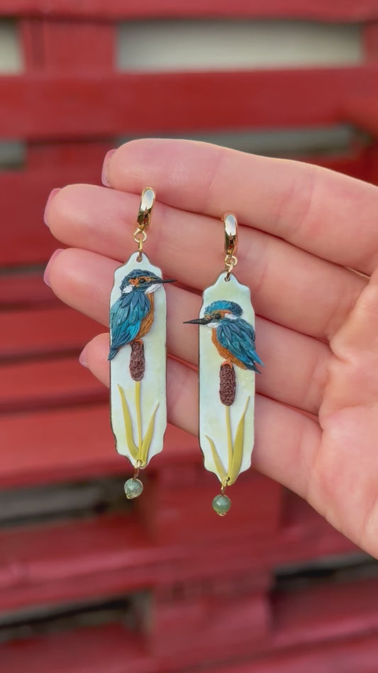 Kingfisher Earrings with semi-precious moss agate beads
